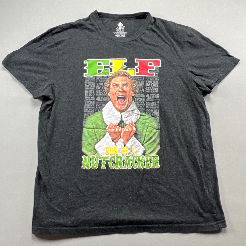 Elf T Shirt Mens Large Charcoal Gray Son of a Nutcracker Graphic Print Cotton